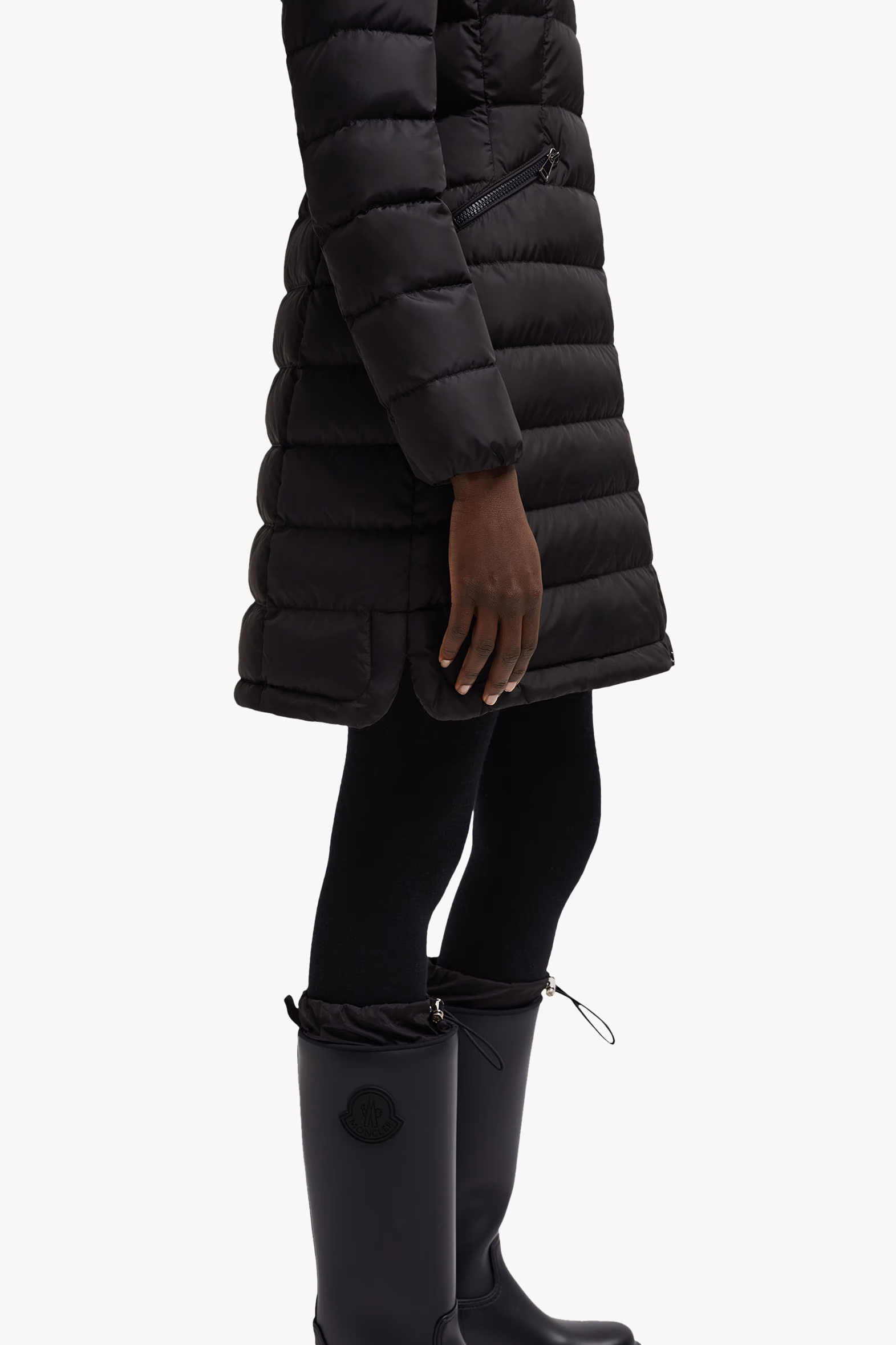 Flammette Hooded Long Down Jacket Women Black Moncler 6